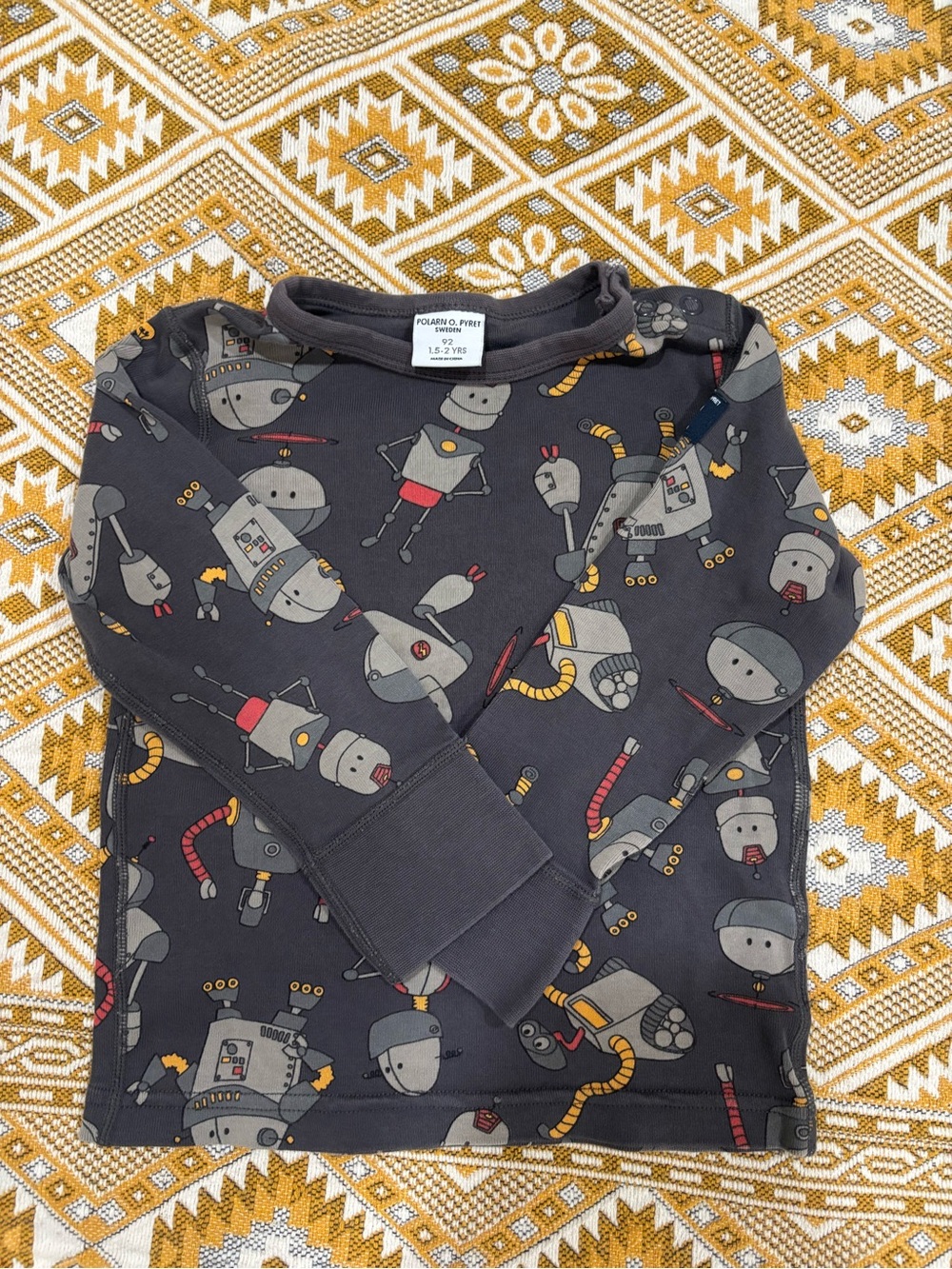Polarn O. Pyret Charcoal Gray Robot Print Long Sleeve Top (1.5-2Y)